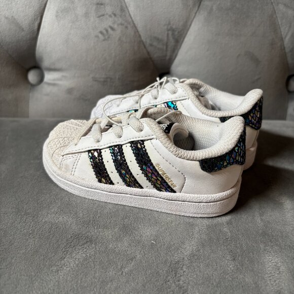 Adidas Superstar Snake White Metallic TD Toddler Sneaker‎ Shoes Size 6K NEW - Picture 3 of 6
